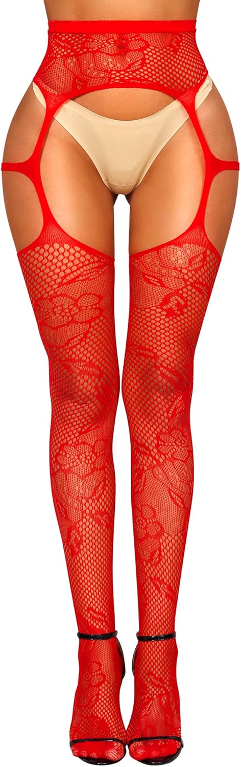 RSLOVE Women's Sexy Fishnet Stockings Thigh High Lace Garter Tights Suspender Crotchless Pantyhose