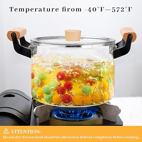 Miniatura 5 de 3.5 Qt Clear Glass Pot for Cooking on Stove, Big Glass Cooking Pot with Wooden Handle, Large Glass Simmer Pot for Stove Potpourri, Glass Frying Pot