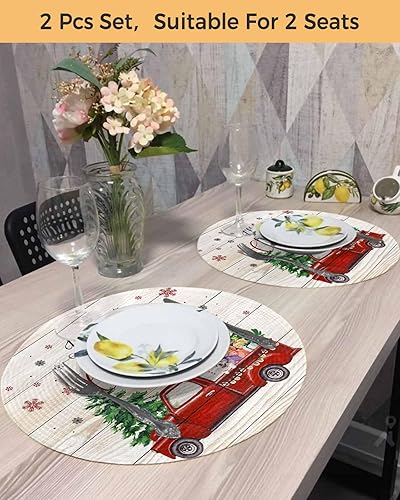 Miniatura 4 de Paquete de 2 manteles individuales redondos trenzados, I'll be Home de grano de madera de 15 pulgadas, lavables, resistentes al calor, para cocina,