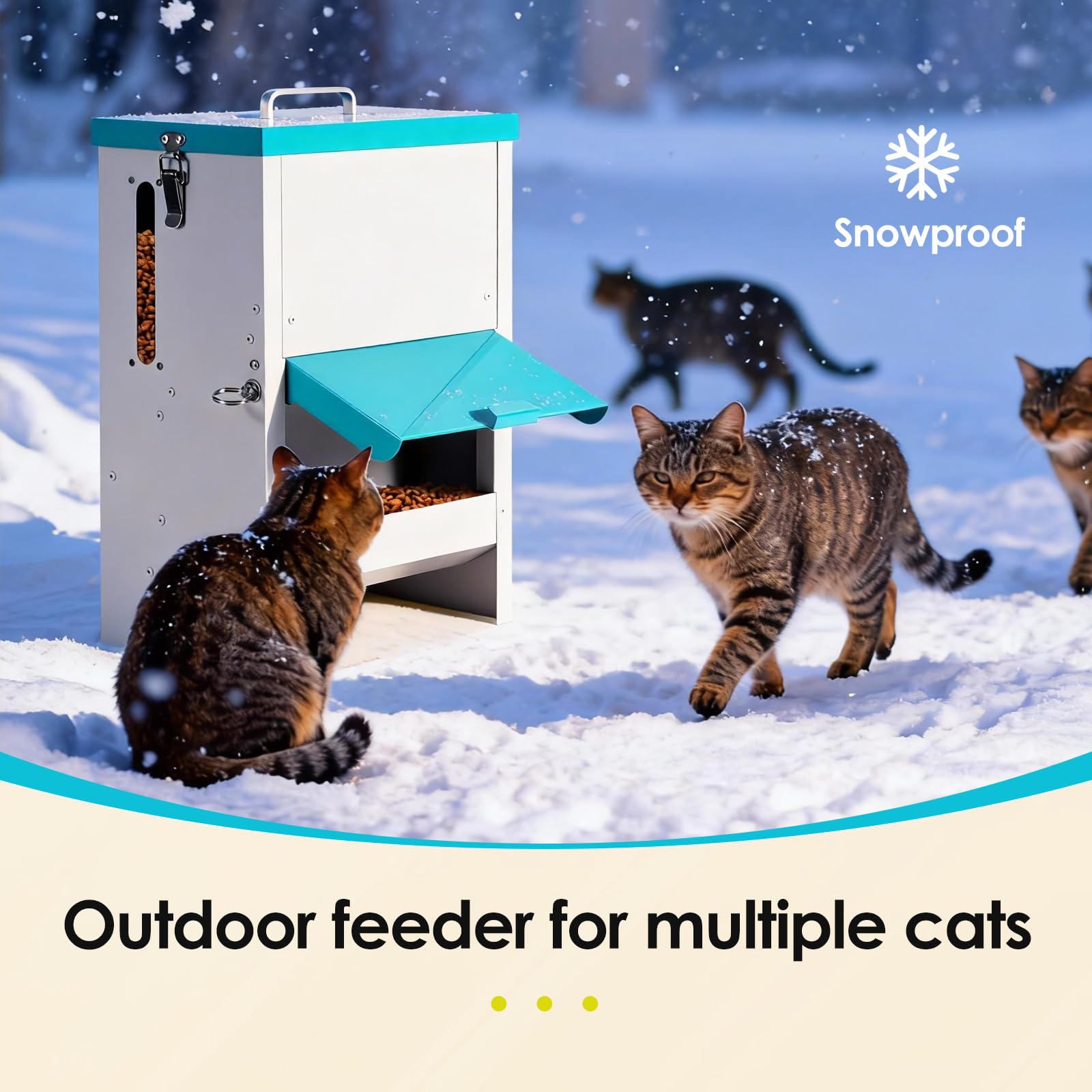 Distributore Automatico Cibo Gatti 4L con Ciotole Rialzate, Mangiatoia per Animali Domestici in Metallo, Robusto, Resistente a Pioggia e Neve