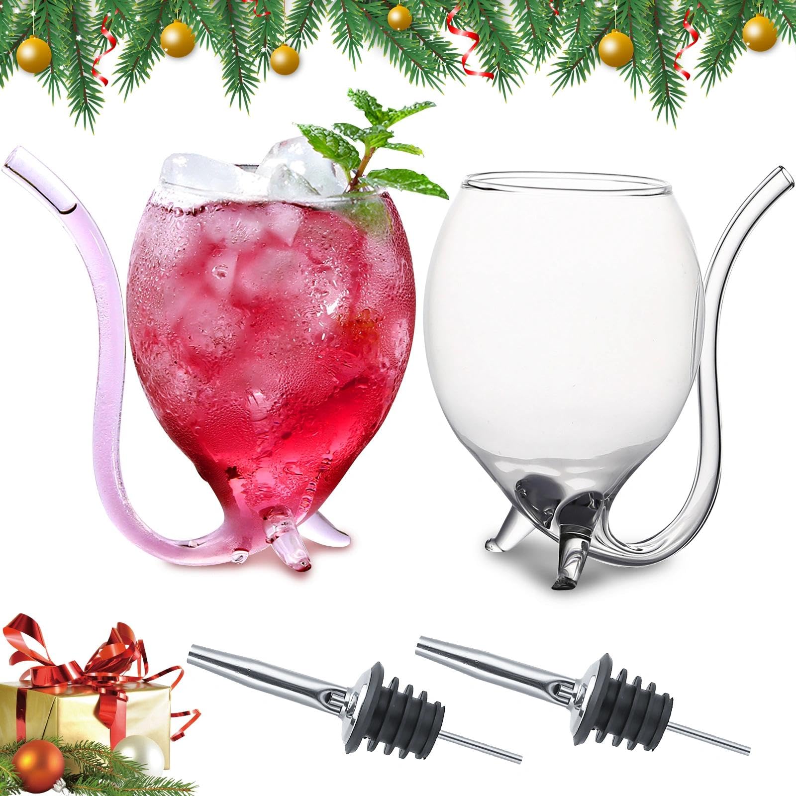 INFTYLE Vampire Wine Glass Set of 2 Cocktail Glass 12oz with Drinking Tube Straw Creative Glass Decanter Cups Mugs for Wine Champagne Juice Home Bar Party Club Glassware Barware Tool