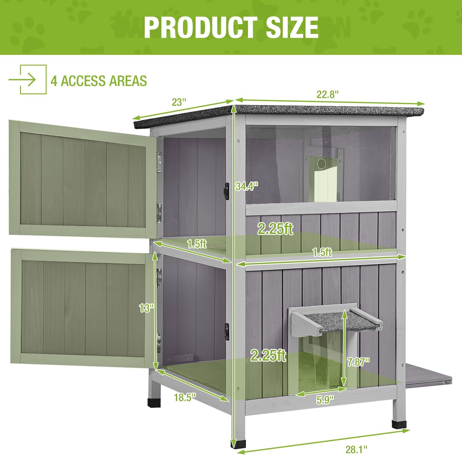 Feral Cat House Outdoor Waterproof Kitty Shelter for Winter,Cat Cage Perfect for Outdoor and Inddor Use,2-Story