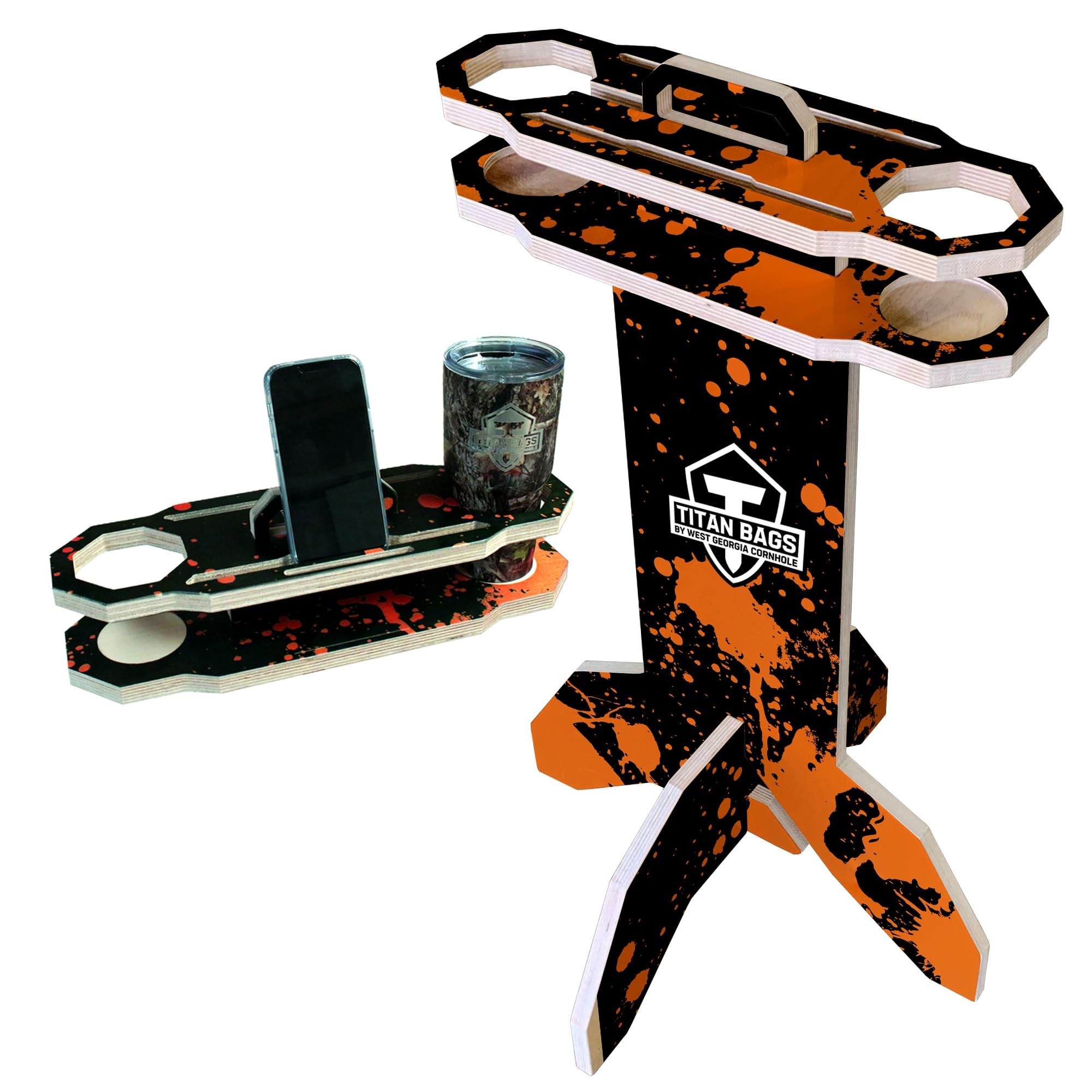 Titan Bags Portable Drink Holder for Cornhole Games - Streaming Stand with Slots for Phones, Tablets & Scorecards