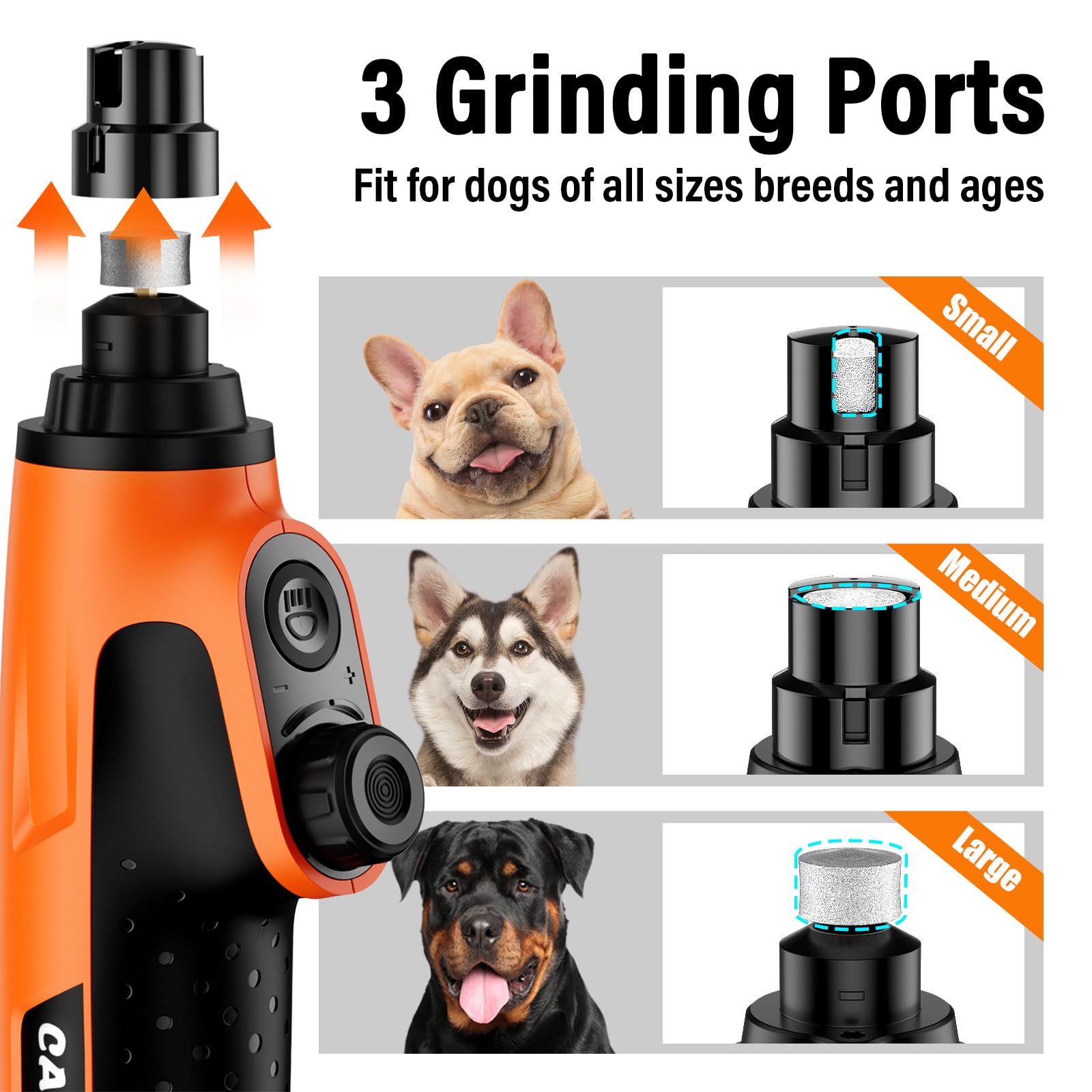 Casfuy Moulin à Ongles Intelligent à 6 Vitesses pour Chien – 50% de Puissance en Plus avec 2 lumières LED silencieuses et Rechargeables pour Chiens et Chats de Petite, Moyenne et Grande Taille