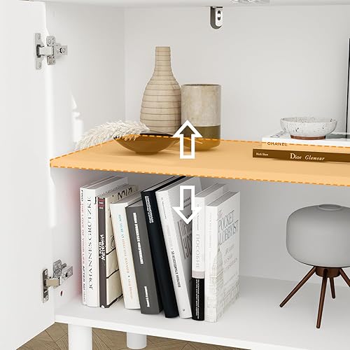 Miniatura 5 de ECACAD Moderno aparador de madera con 3 puertas de vidrio y 6 compartimentos mesa consola de armario de cocina para sala de estar comedor color