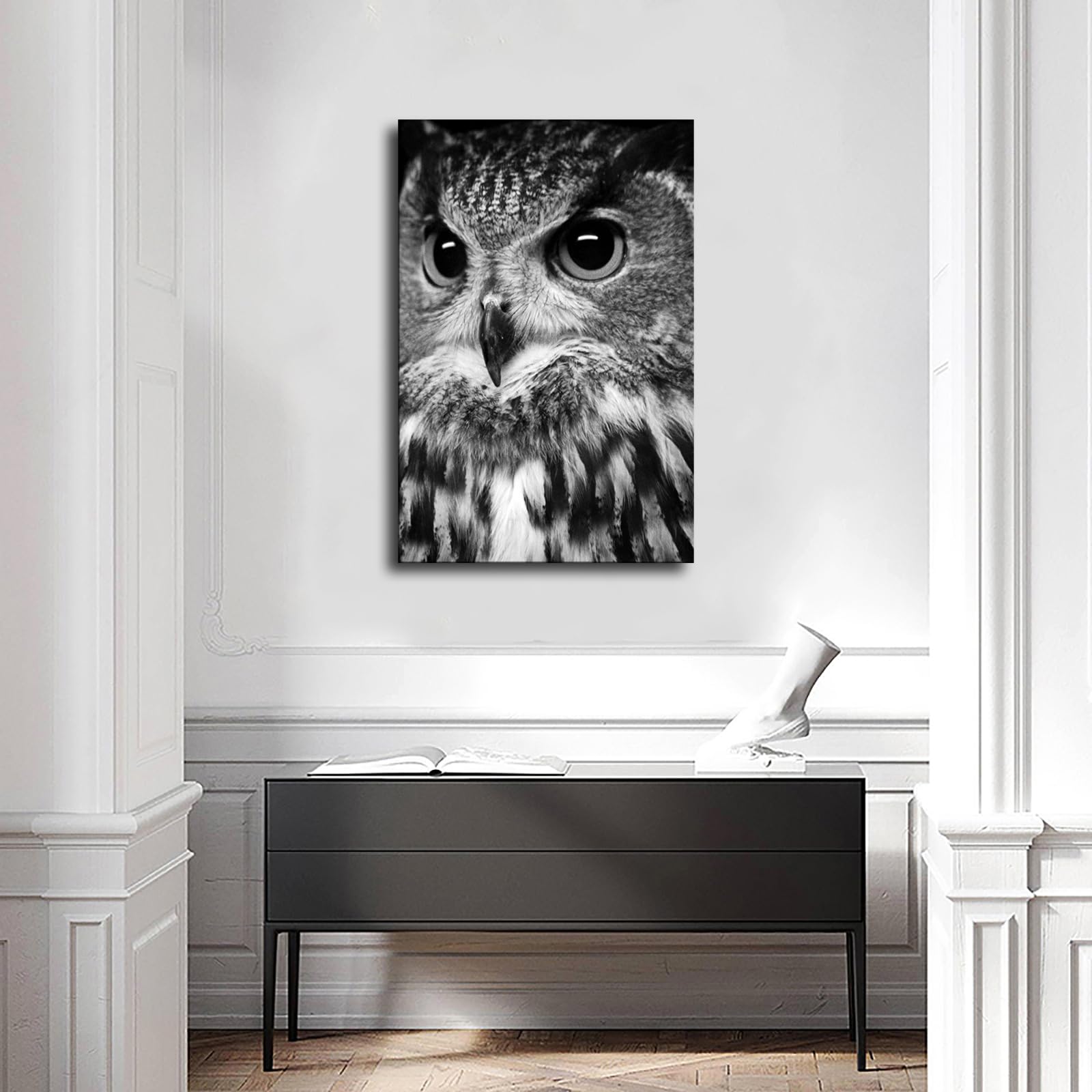 Amazon.co.jp: フクロウの白黒ポスター写真プリントキャンバスウォール