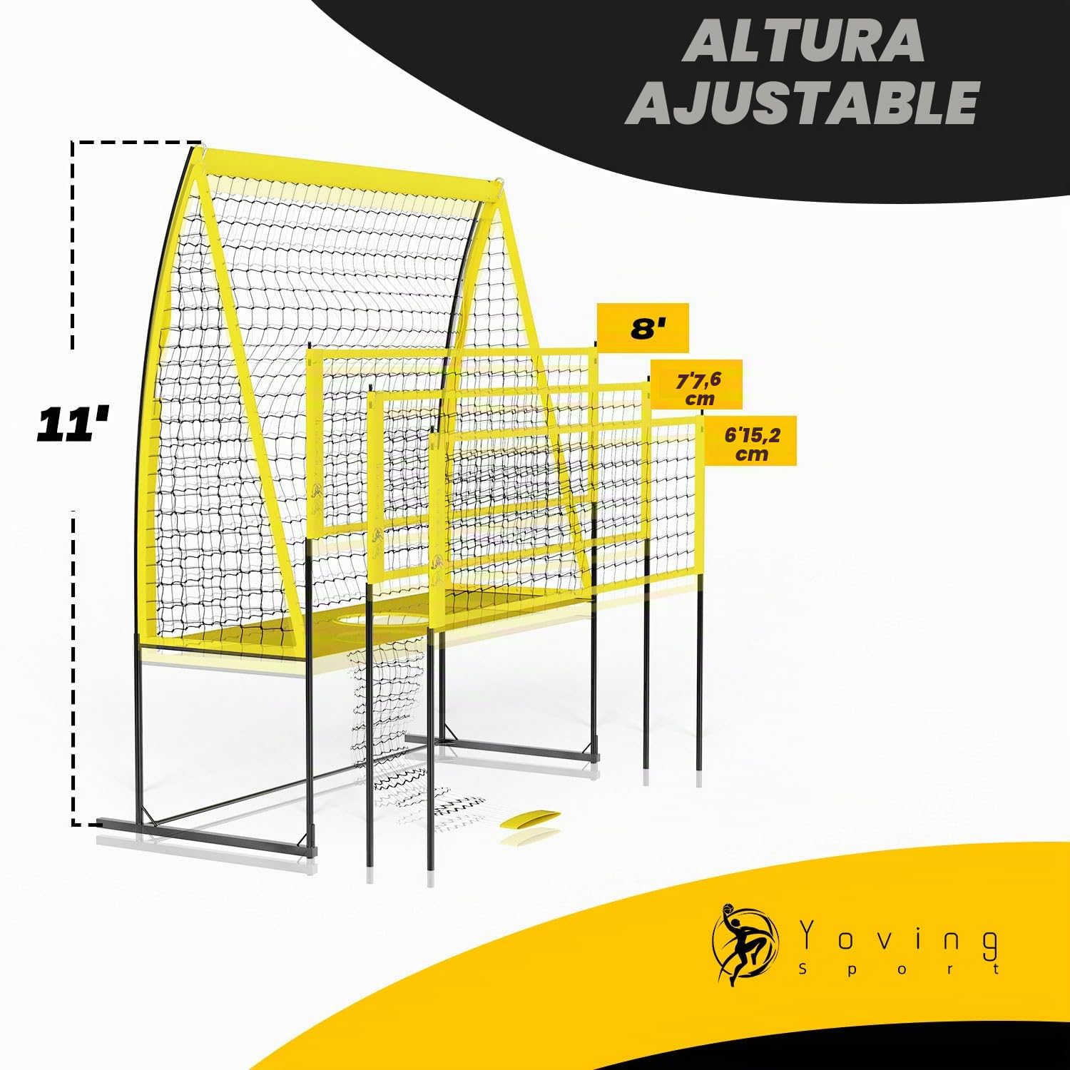 Yoving Sistema de entrenamiento de red de voleibol, 8 pies de ancho por 11 pies de alto, ideal para servir y perforar, mejora la precisión de golpeo, potencia y técnica, perfecto para entrenamiento de