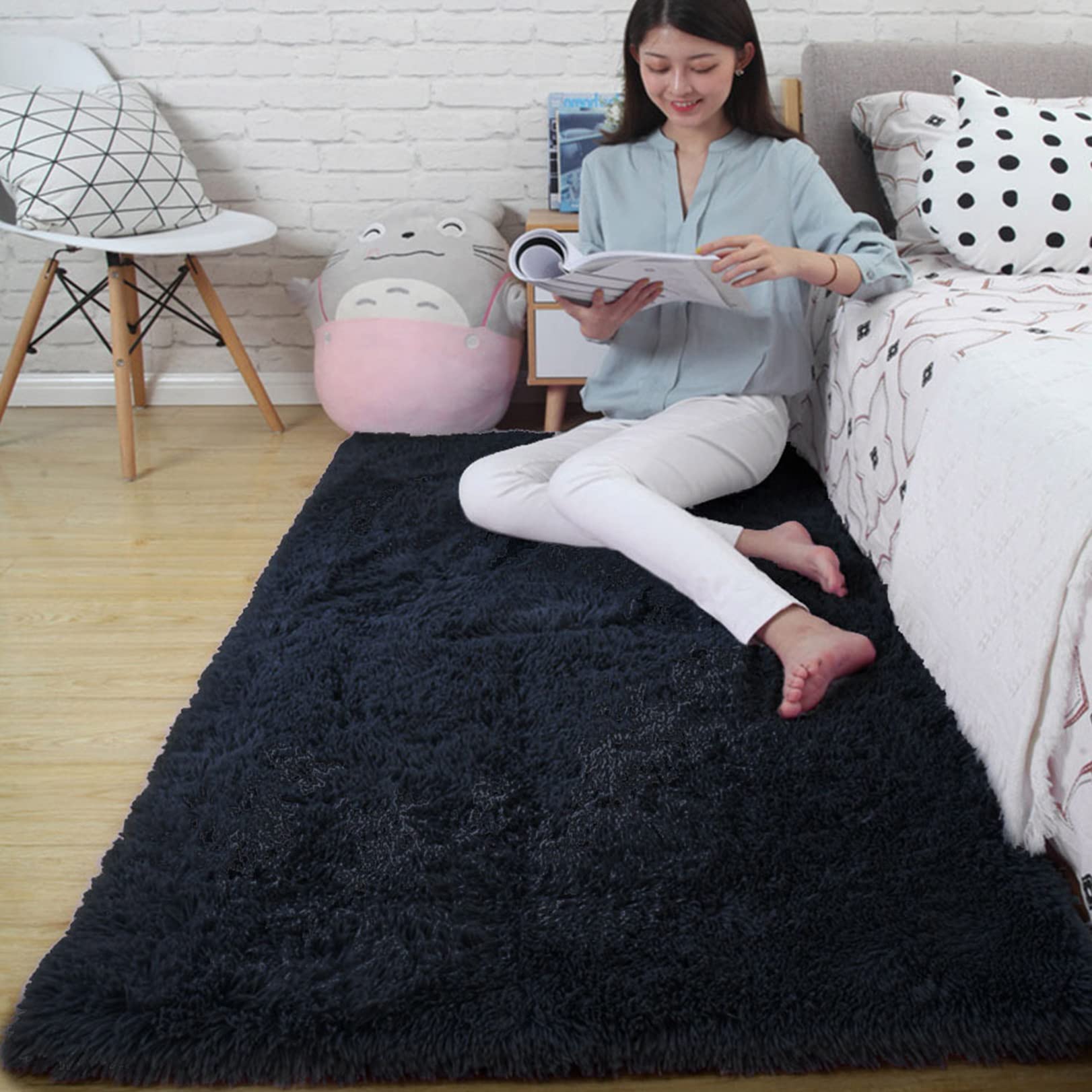 Chbin Black Soft 40X80cm Shaggy Rug Faux Fur Skid Traditional Rug Floor Carpet Non Shedding For Room Decor Kitchen Children Rooms Rugs,