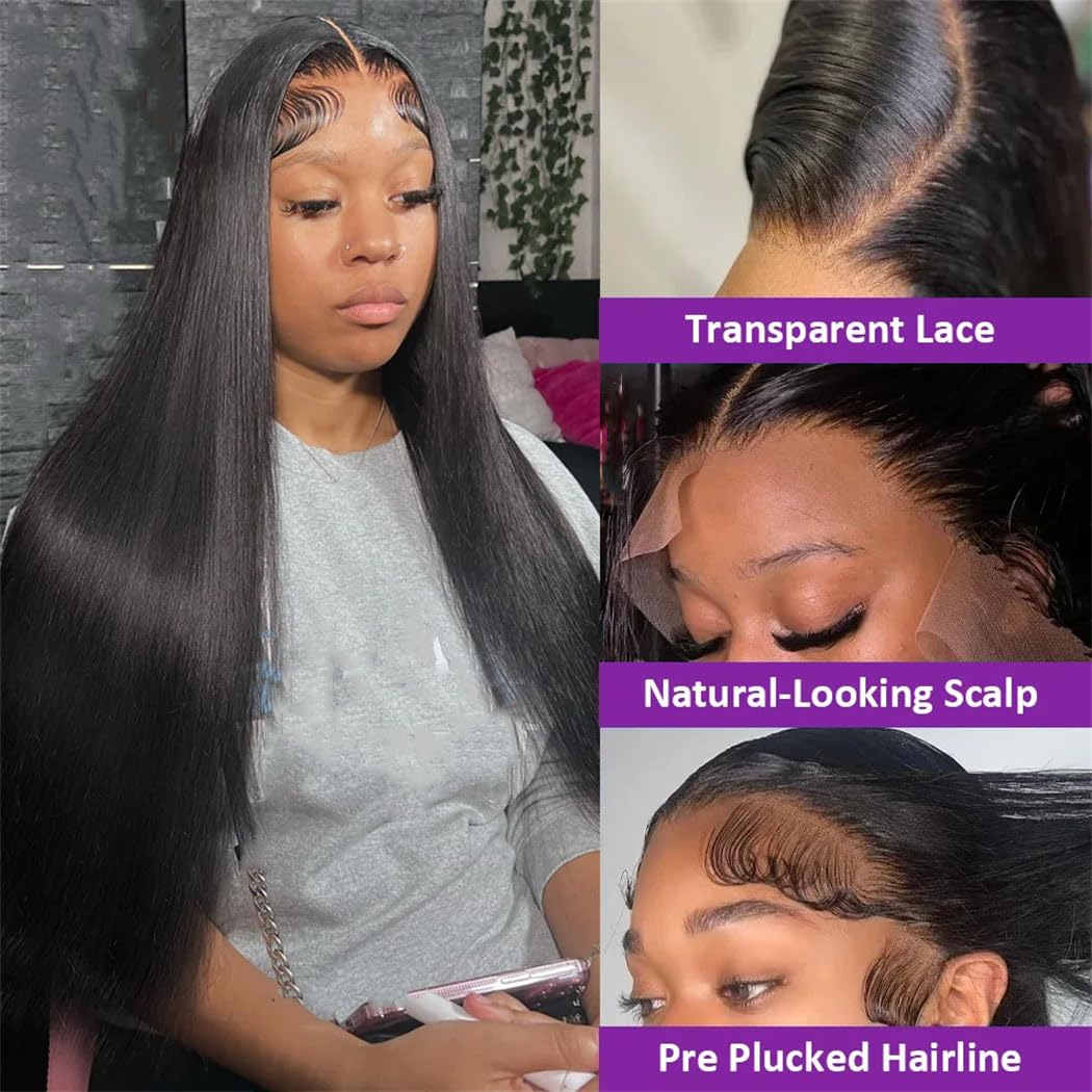 Women's Bone Straight 250% Density HD Lace Frontal Wig Brazilian Human Hair With Transparent Lace Pre-Plucked Glueless Wig
