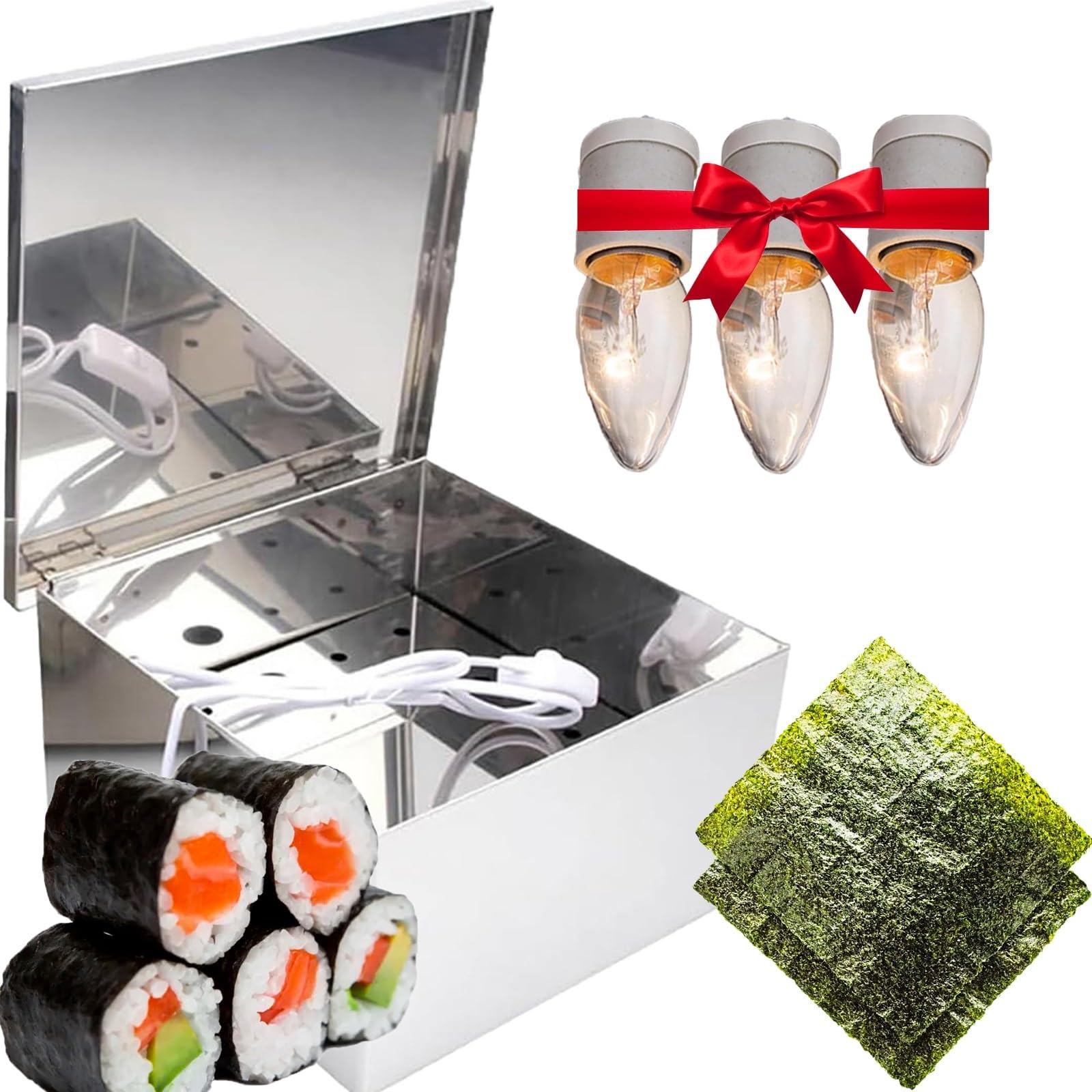 Horno de algas de acero inoxidable, contenedor de algas de 25 W con 3 bombillas incandescentes, 4 pies antideslizantes, función de secado, aislamiento térmico, horno de algas ajustable for sushi(L)