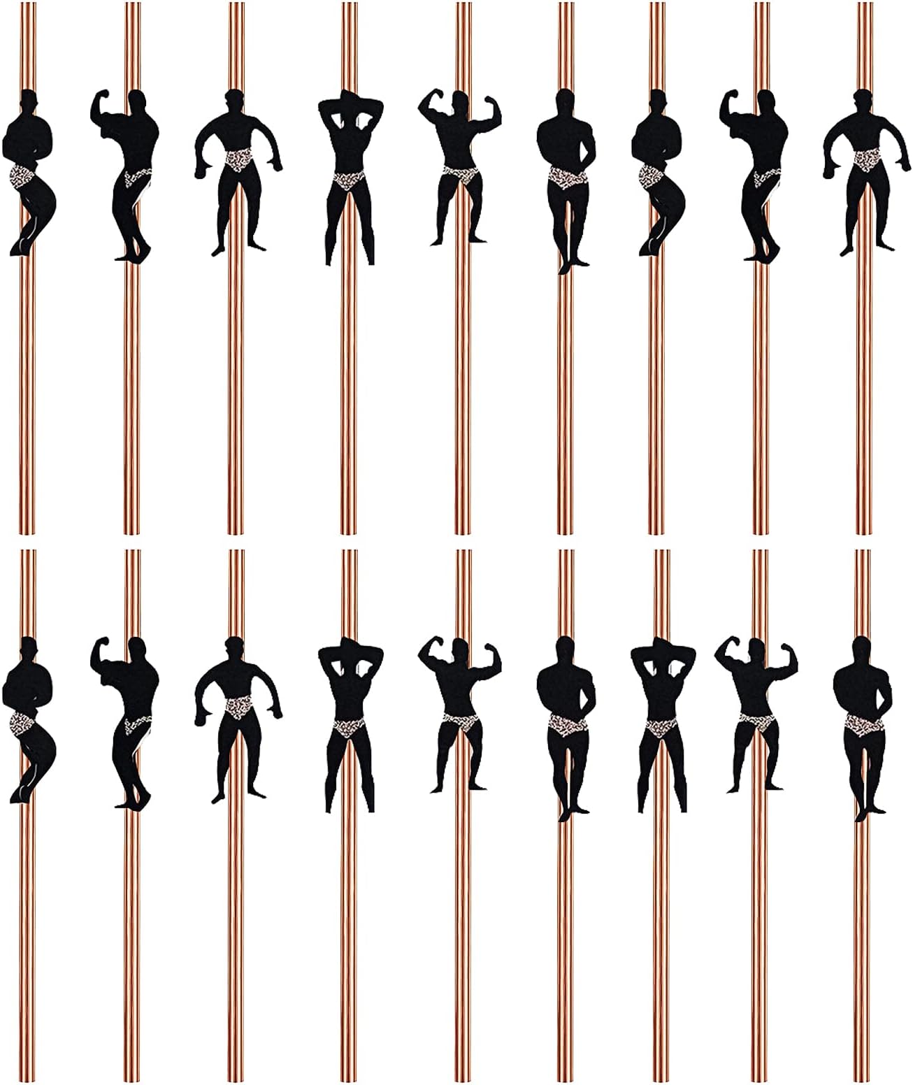 BEHAHAI 18pcs Hen Bachelorette Cocktail Dancing Men Male Stripper Rose Gold Paper Straws for Bachelorette Party Decoration