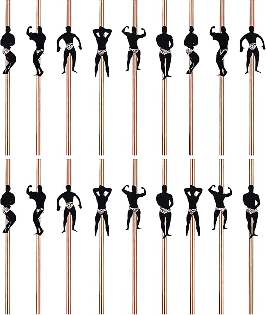 BEHAHAI 18pcs Hen Party Naughty Straw,Bachelorette Straws Hen Party Cocktail Straws Dancing Men Straws Male Stripper Rose Gold Paper Straws Hen Do Straws for Bachelorette Party Decoration Accessories