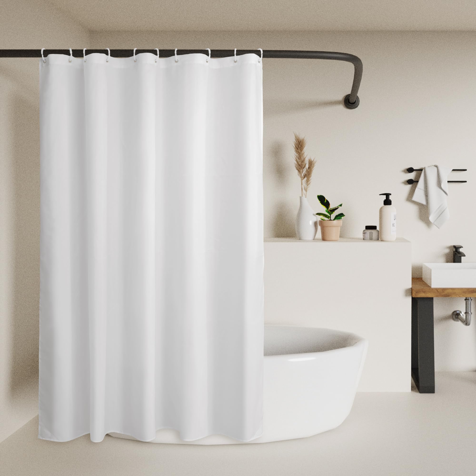 60x72 Sustainable Shower Curtain Liner, Recycled Polyester Material, Eco Friendly, Non Plastic & Freon-free Washable Fabric Shower Curtain Liner with