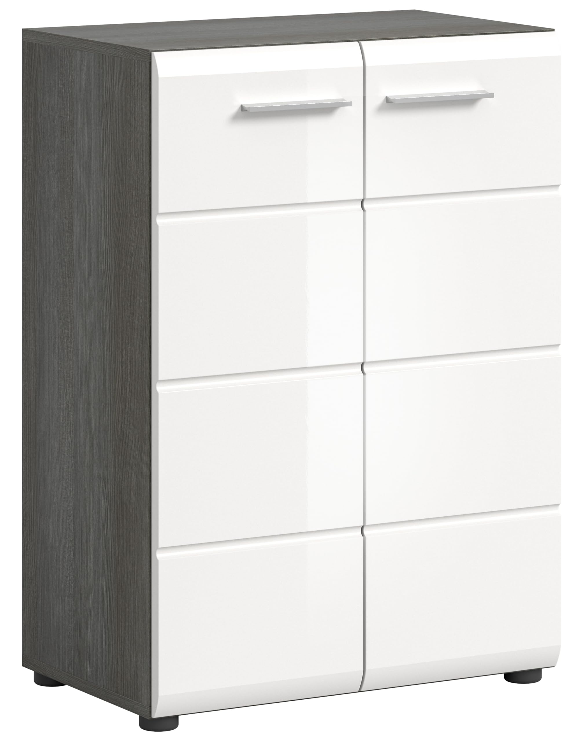xonox.Home - Kommode Salsa 60x85x37 cm in Rauchsilber und weiß Hochglanz - Schrank Beischrank Highboard Anrichte Sideboard - Pflegeleichte Oberfläche