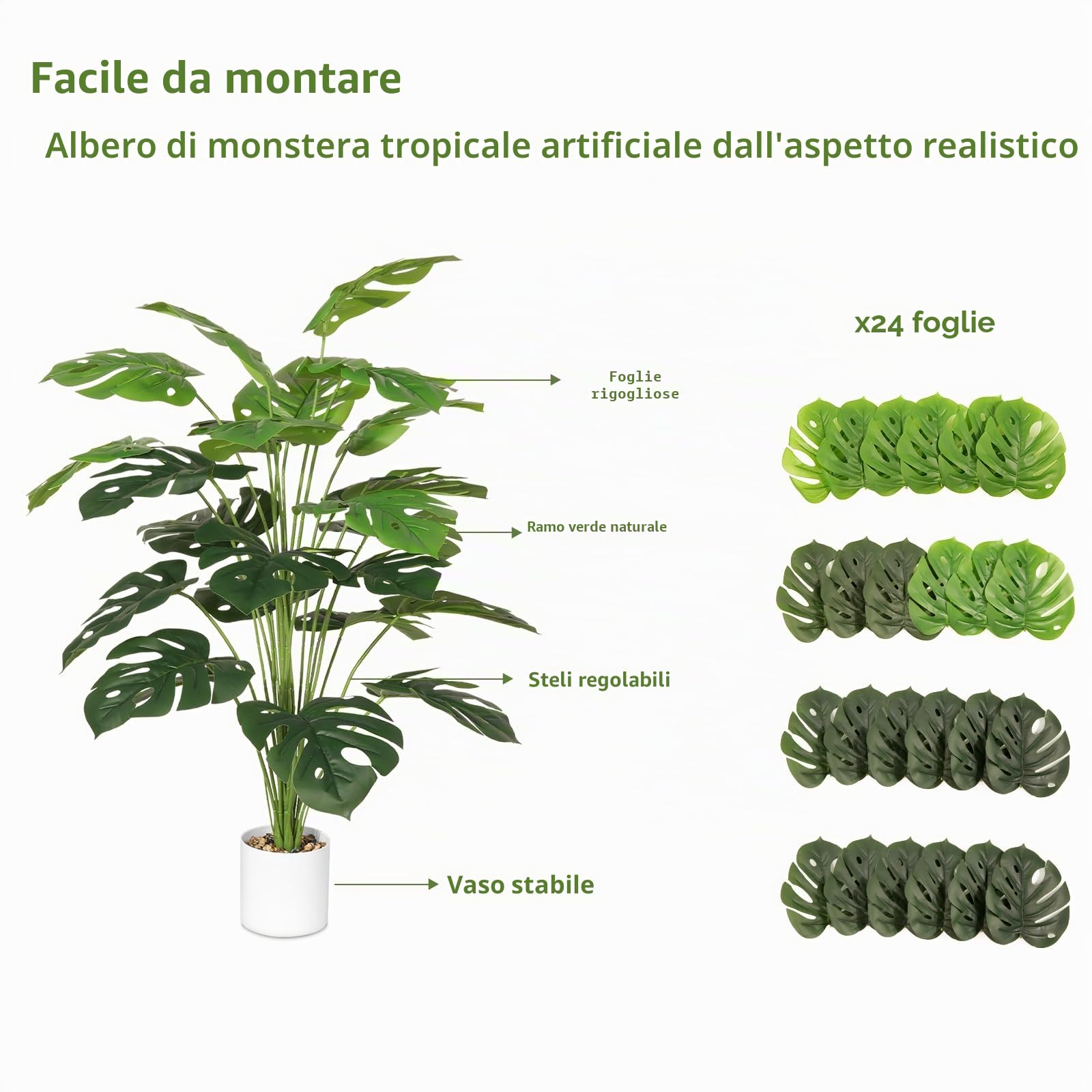 Piante artificiali da 71,1 cm, palma tropicale, albero di Monstera finto in vaso, pianta finta per esterni, interni, casa, giardino, ufficio, decorazione