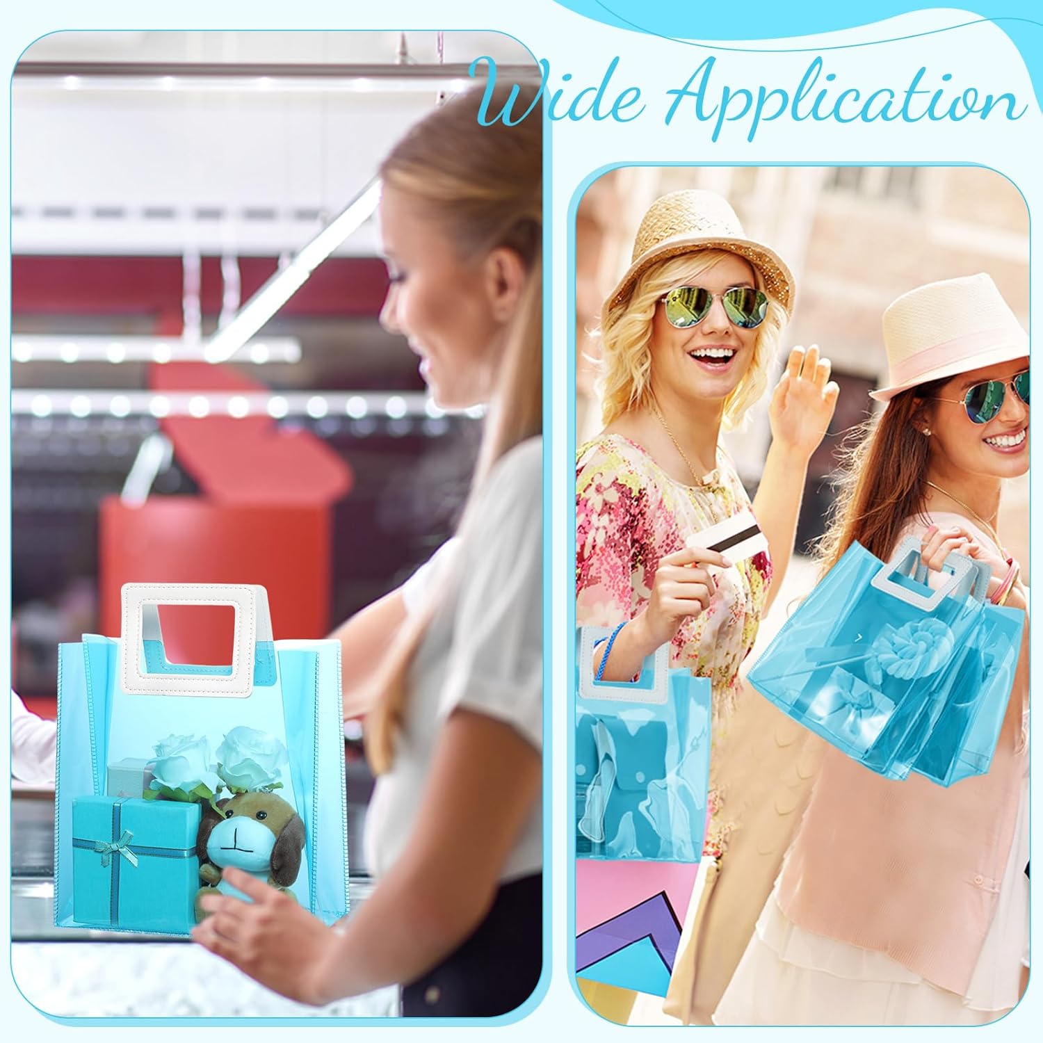 Paterr 20 Pcs Clear Reusable Gift Bags Wedding Wrap Tote Bag with Handles 7.9 x 8.3 x 3.9 Inch PVC Holographic Gift Favor Bags for Wedding Valentine's Day Bridal Party Birthday Mother's Day(Sky Blue) - Image 5