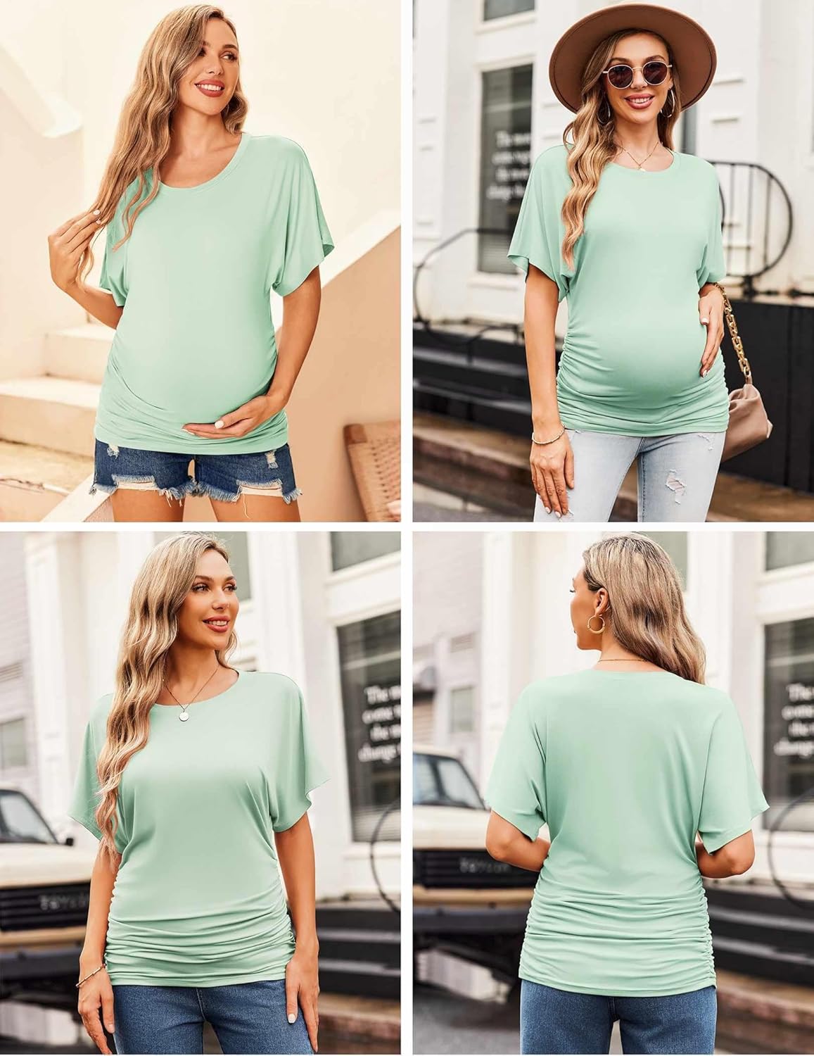 Ekouaer Maternity Shirts 3 Packs Dolman Sleeve Side Ruched Tops Tunic Casual Pregnancy Clothes S-XXL - Image 3