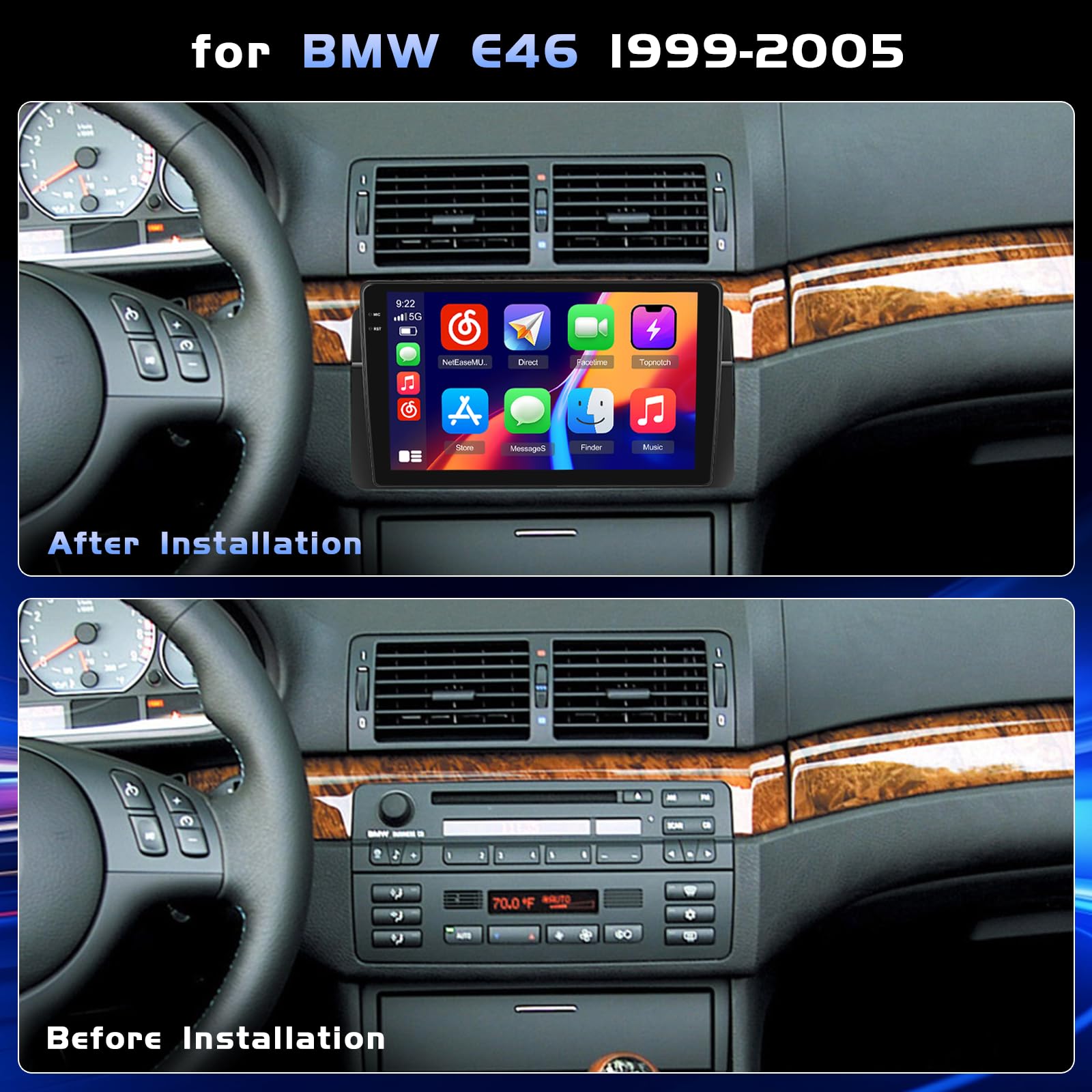 Hikity 4+128G Android Autoradio pour BMW E46 1999-2005 sans Fil Carplay, 9 Pouces Incell écran Tactile pour Voiture avec Bluetooth 5.0/GPS/FM/RDS/EQ/SWC/Caméra de Recul