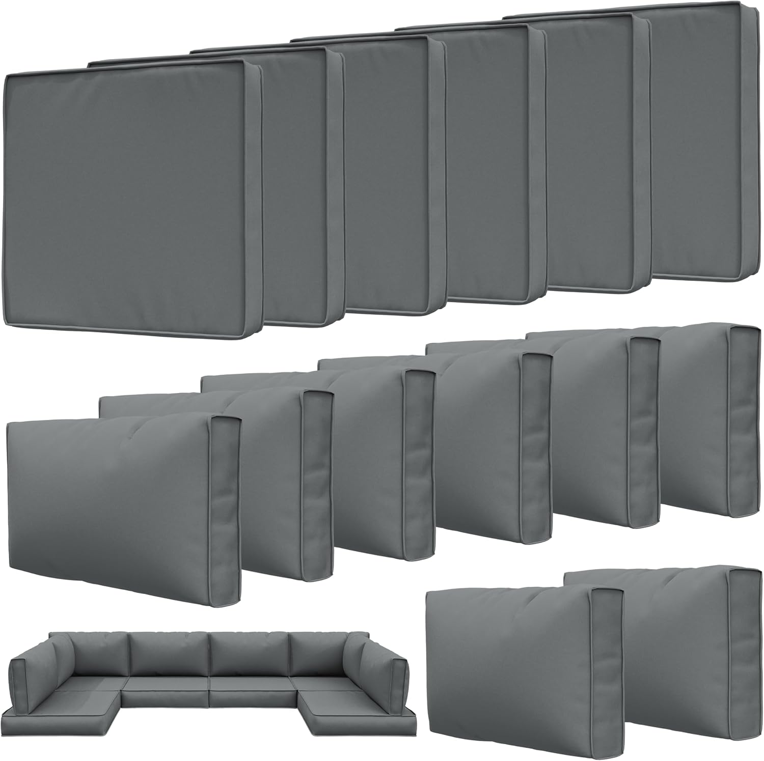 14 Pcs Outdoor Patio Cushion Covers, Replaceable Waterproof Furniture Covers, Outdoor Non-Slip Covers with Zippers, Couch 3 Sizes, Covers Only (Light Grey)