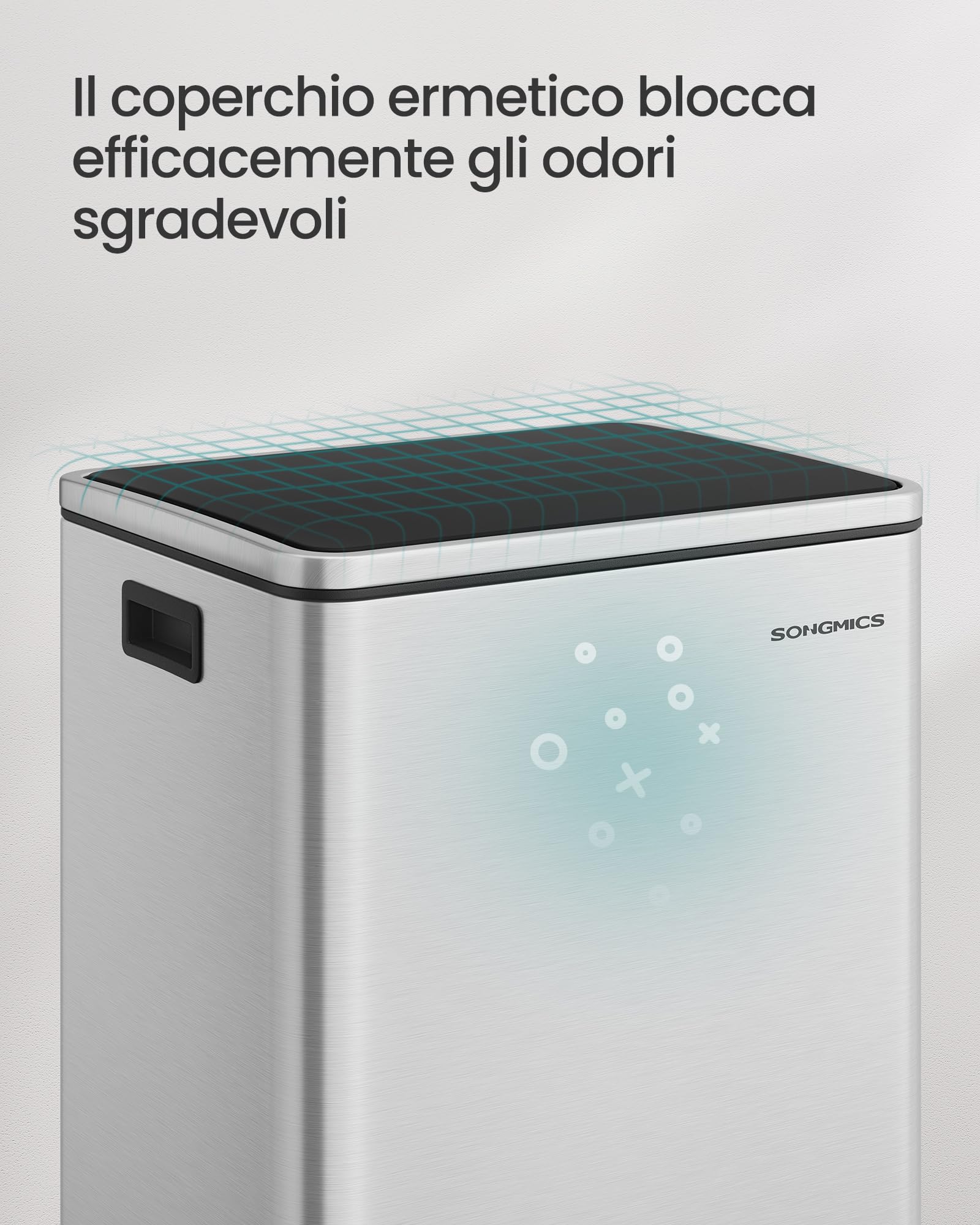 SONGMICS Pattumiera da Cucina 50 L, con 15 Sacchi per Spazzatura, Acciaio Inox, Secchio in Plastica Rimovibile, Cestino a Pedale con Coperchio Maniglie Chiusura Morbida, Colore Argento LTB595E01