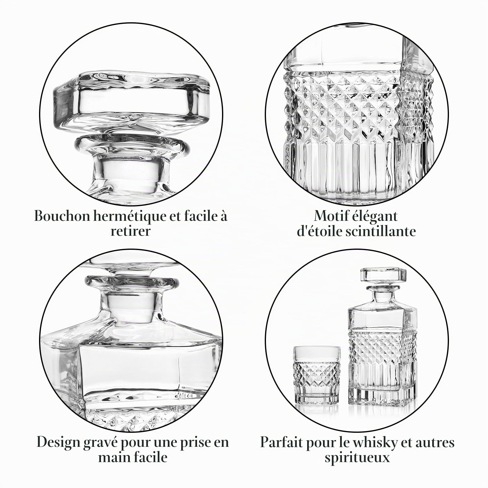 Carafe à décanter à whisky en cristal sans plomb de 900 ml avec bouchon dans une boîte cadeau, carafe à décanter de qualité supérieure pour whisky, bourbon, carafe à whisky pour homme