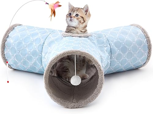 Miniatura 30 de Tempcore - Túnel para gatos con forma de tubo plegable de 3 vías, para interiores, juguete con forma de bola para mirar, para gato, cachorro, Rosa