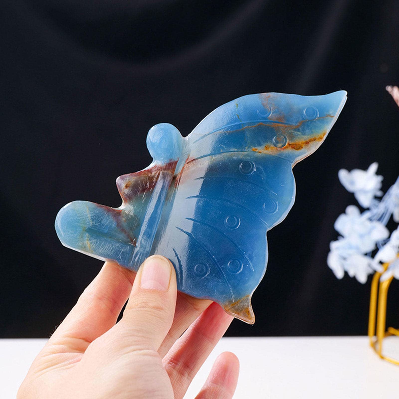 Amazon.co.jp: 自然治癒結晶 ブルーアゲートバタフライメスモデル