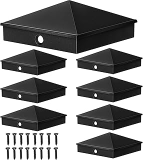 6 x 6 Post Caps Aluminum Pyramid Post Cap Decorative Fence Post Covers Works Only for Actual 5.5 x 5.5'' Wood Posts with Screws for Decks Corridors Mailbox Pole, Black (8 Pieces)