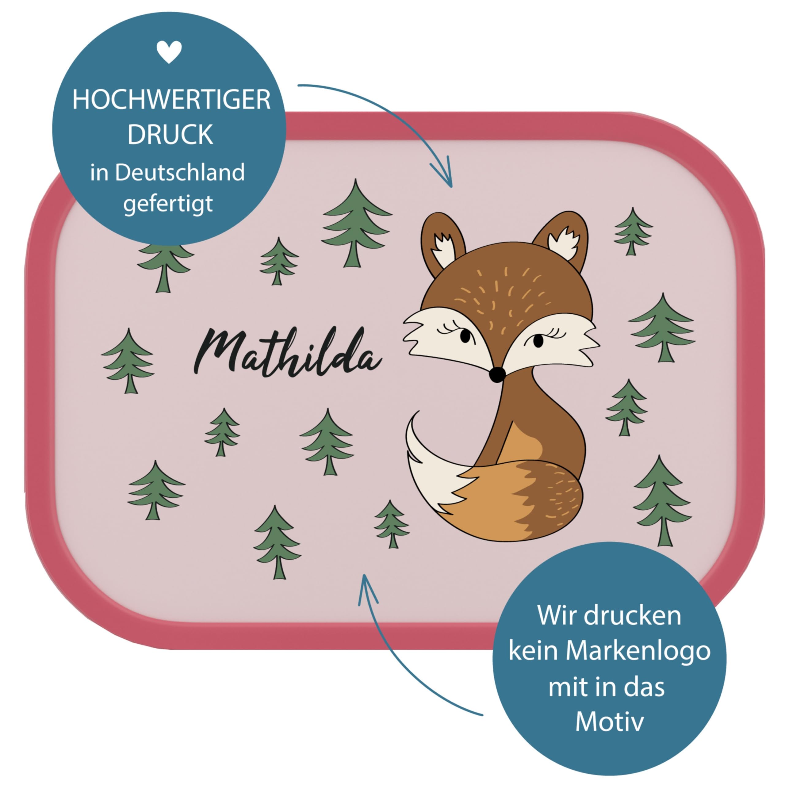 4youDesign Mepal Bento Box und Trinkflasche Set personalisiert Fuchs – Geschenk für Kinder Weihnachten, Nikolaus, Geburtstag – BPA frei - Auslaufsicher – Brotdose 750ml, 400ml Flasche (Cool Pink)