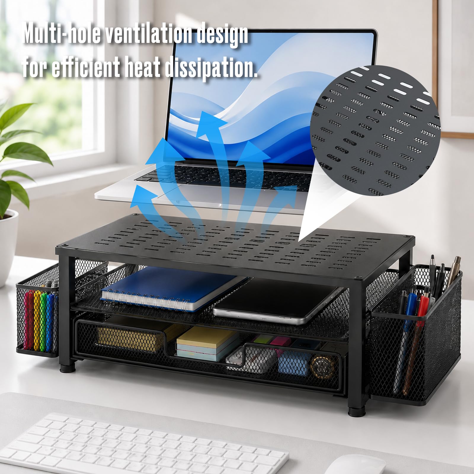Supporto per monitor con cassetto | Supporto per monitor, per computer, laptop, PC, stampante, portata massima 20 kg, nero