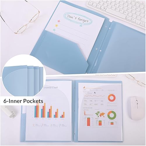 Miniatura 4 de Carpetas de plástico con bolsillo, 2 bolsillos y 3 divisores, tamaño carta, se adapta a carpetas de 3 anillas, carpetas escolares para estudiantes y