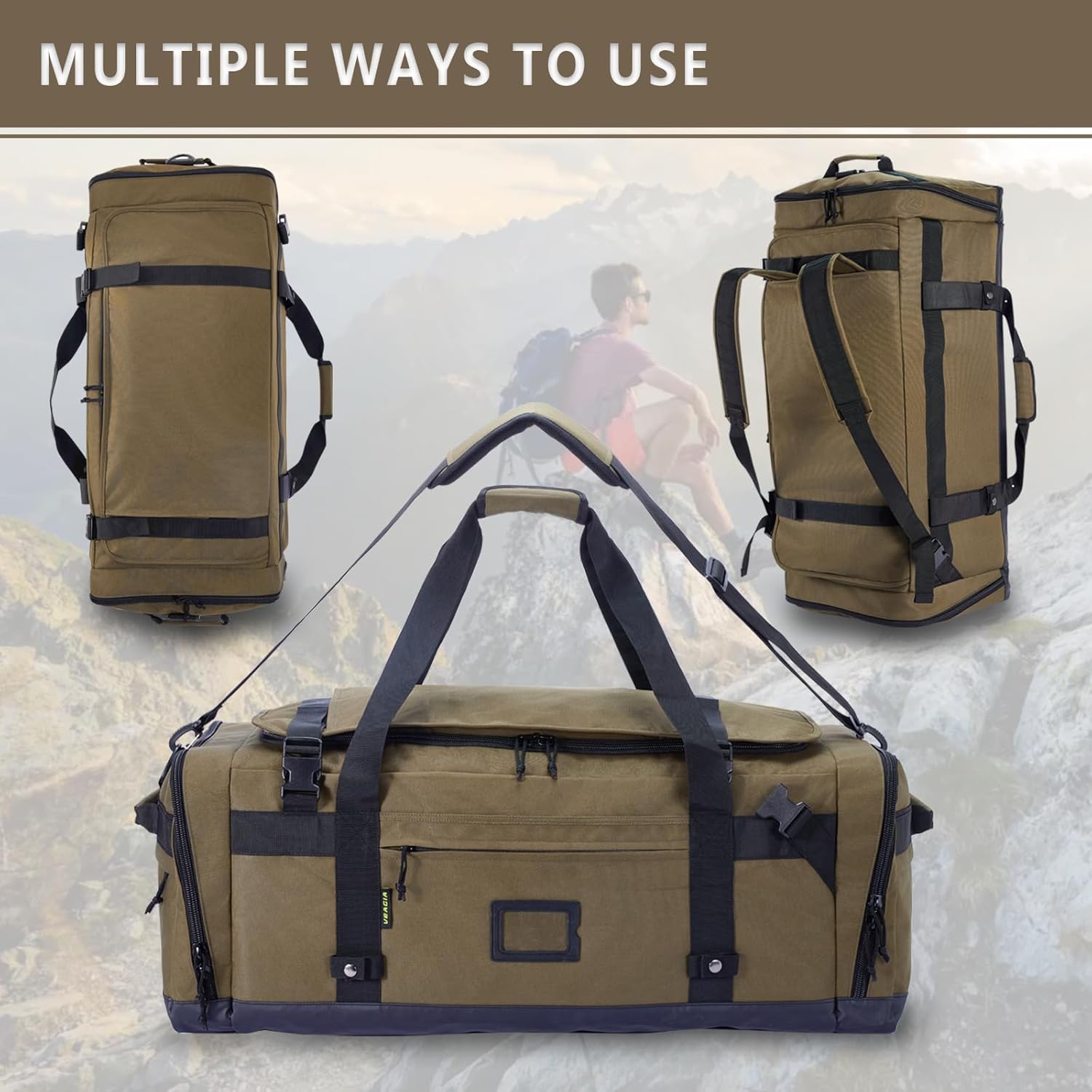 Large Duffle Bag for Travel - Men & Women, Foldable Gym Duffle Backpack, Heavy Duty Tactical Military Canvas Duffel Bags, Extra Big Carry On with Shoe Pockets, Waterproof (80L/103L) - Image 4