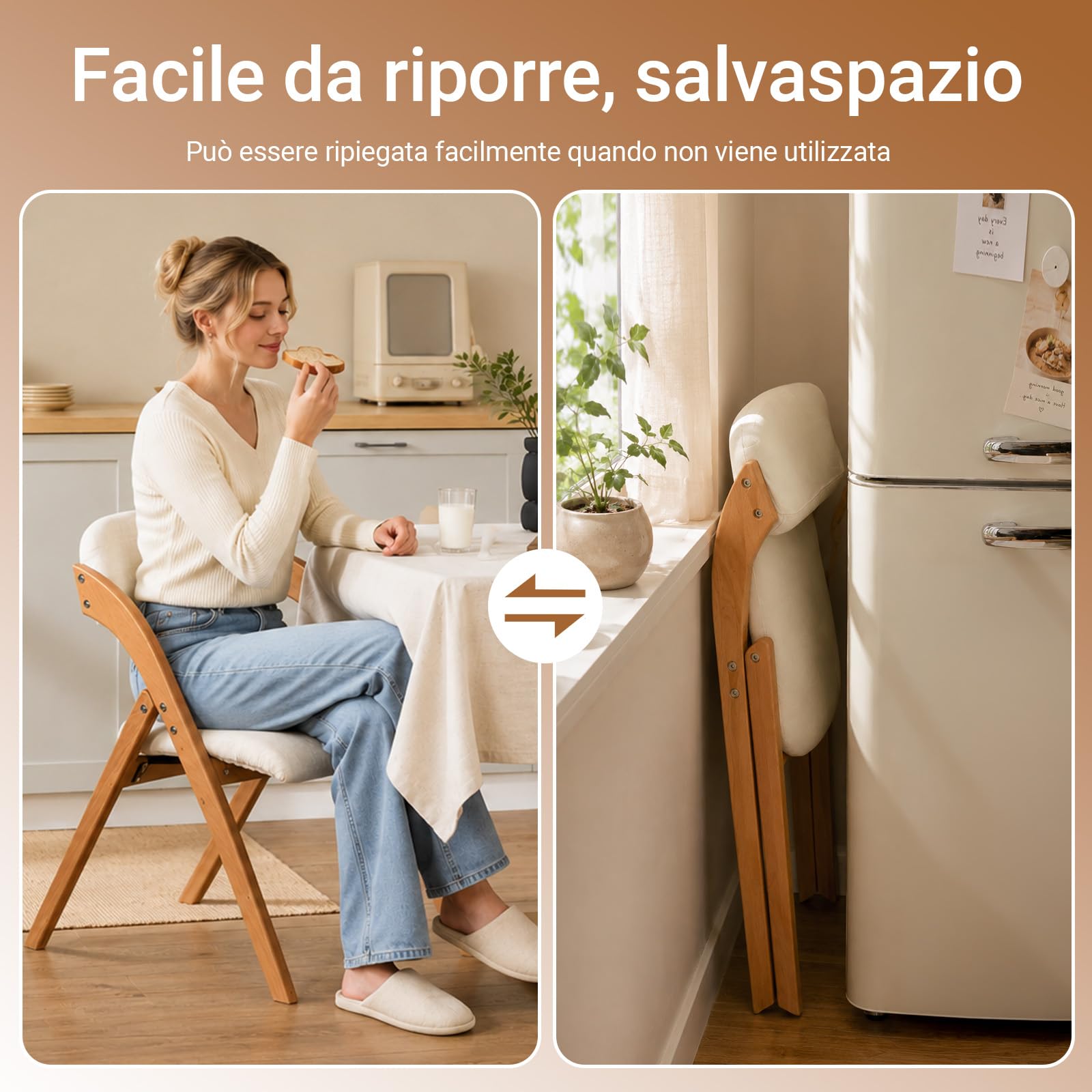 SoBuy Sedia Pieghevole in Legno Set da 2 Poltrona Imbottita da Cucina, Sedie da Interno per Ufficio, Balcone, Giardino – Sedie Pieghevoli Salvaspazio Richiudibili in Faggio, Bianco FST92-Wx2
