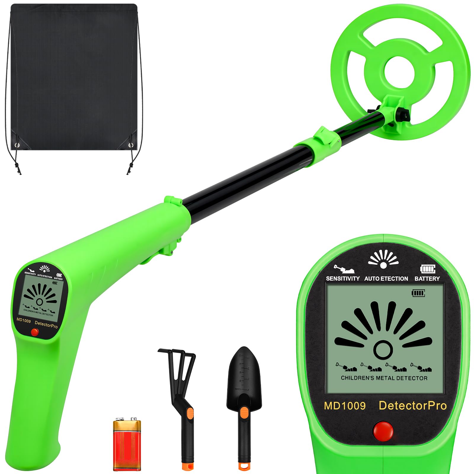 Detector de metales para niños, Detectores de metales de alta precisión con pantalla LCD, detector de metales ligero para niños con mango ajustable, bobina de búsqueda de 6 '' impermeable para