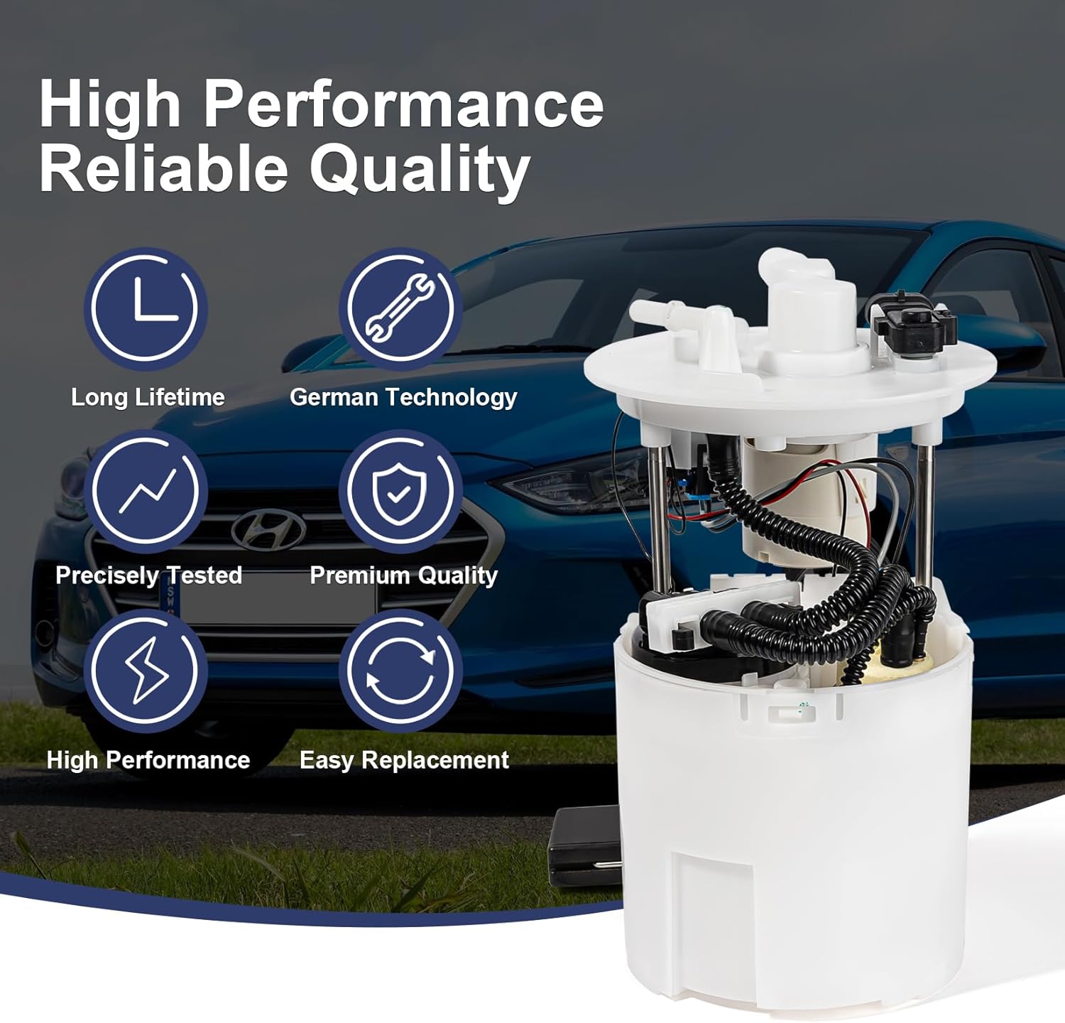 Electric Fuel Pump Module Assembly Compatible with Hyundai Elantra 2011-2016 L4 1.8L Gas Replace E9073M FG0857 31110-3X500 VANBOL0098 with Sending Unit Pressure Sensor O-ring (Standard Version)