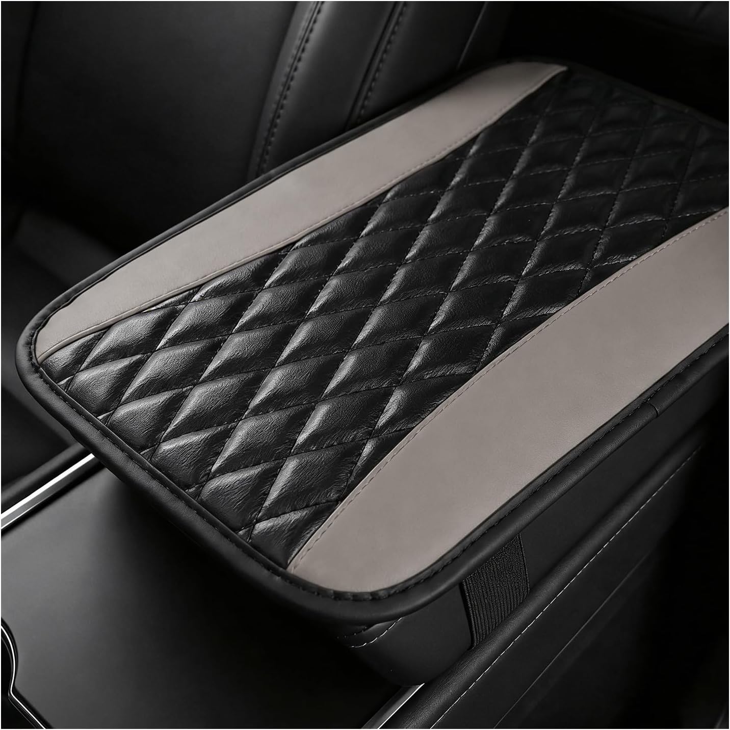 Car Center Console Cover, Comfortable Leather Armrest Seat Box Protective Cover Cushion Pad, Waterproof Middle Console Protector Soft Interior Decoration for Cars Trucks SUVs (Gray)