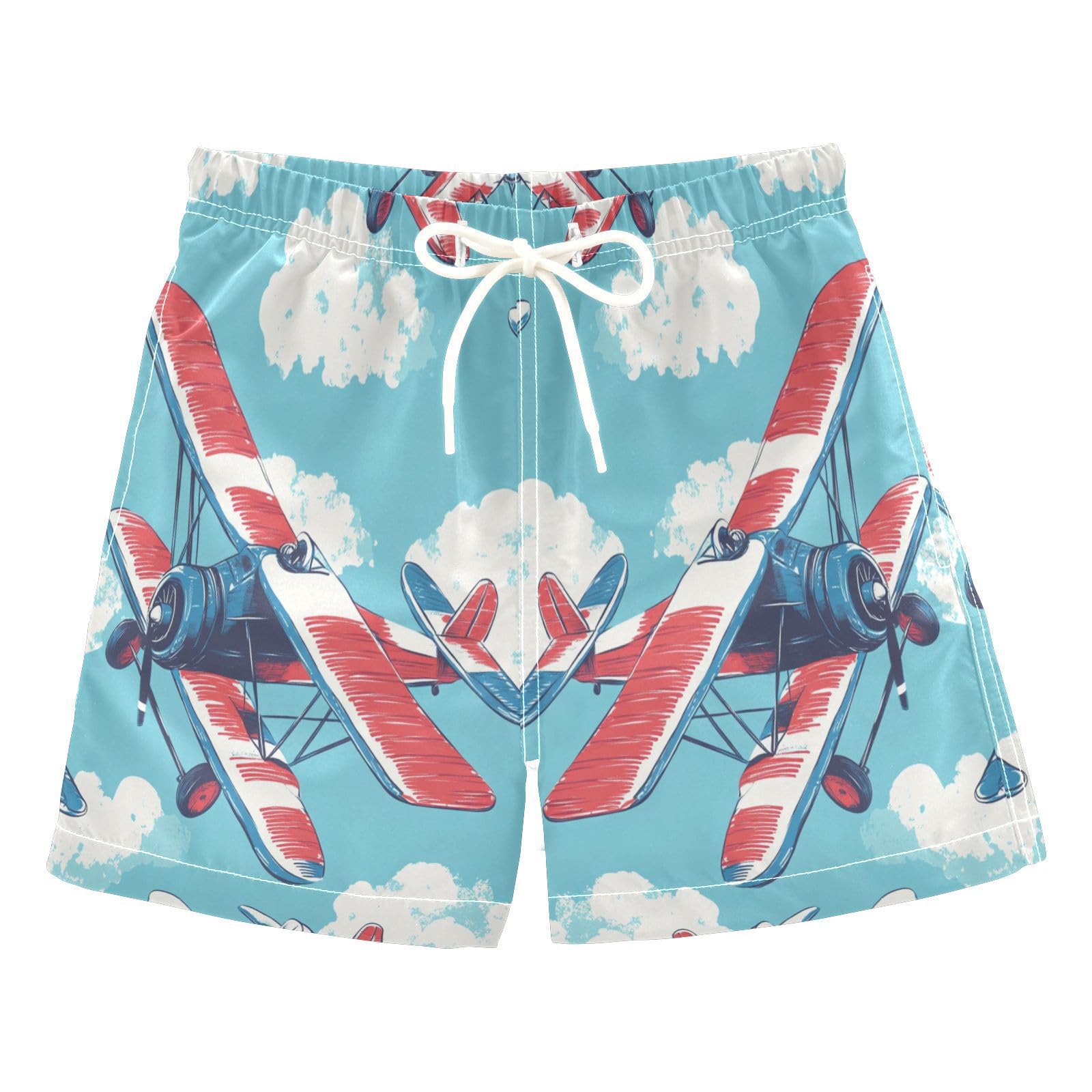 Jucciaco Boys Swim Trunk Airplane Helicopter Sky Blue Beach Board Shorts Teen Swimwear
