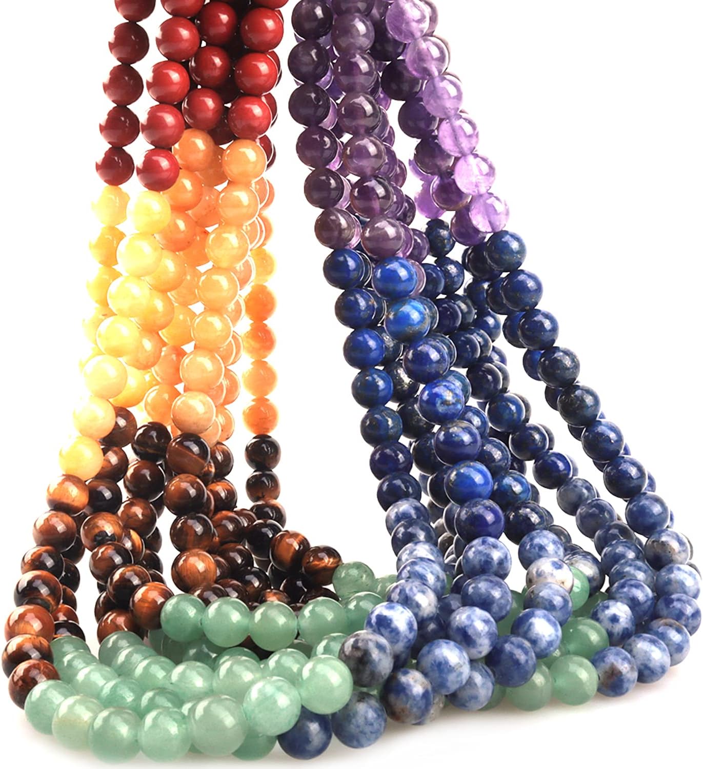 ICAI Beads 8mm Natural Colorful Stone Round Loose Stone Beads for Jewelry Making DIY Crafts Design 1 Strand 15" APPR.43-45pcs