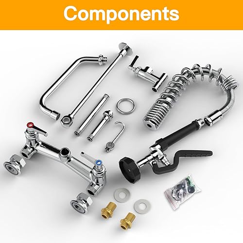 Miniatura 9 de Grifo de fregadero comercial con rociador de 21 pulgadas de altura de 8 pulgadas de latón central, grifo de cocina comercial con rociador de