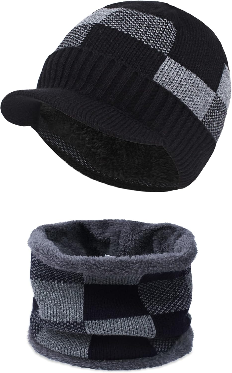 HH HOFNEN Winter Beanie Scarf Set for Men Women Knitted Fleece Lined Hat