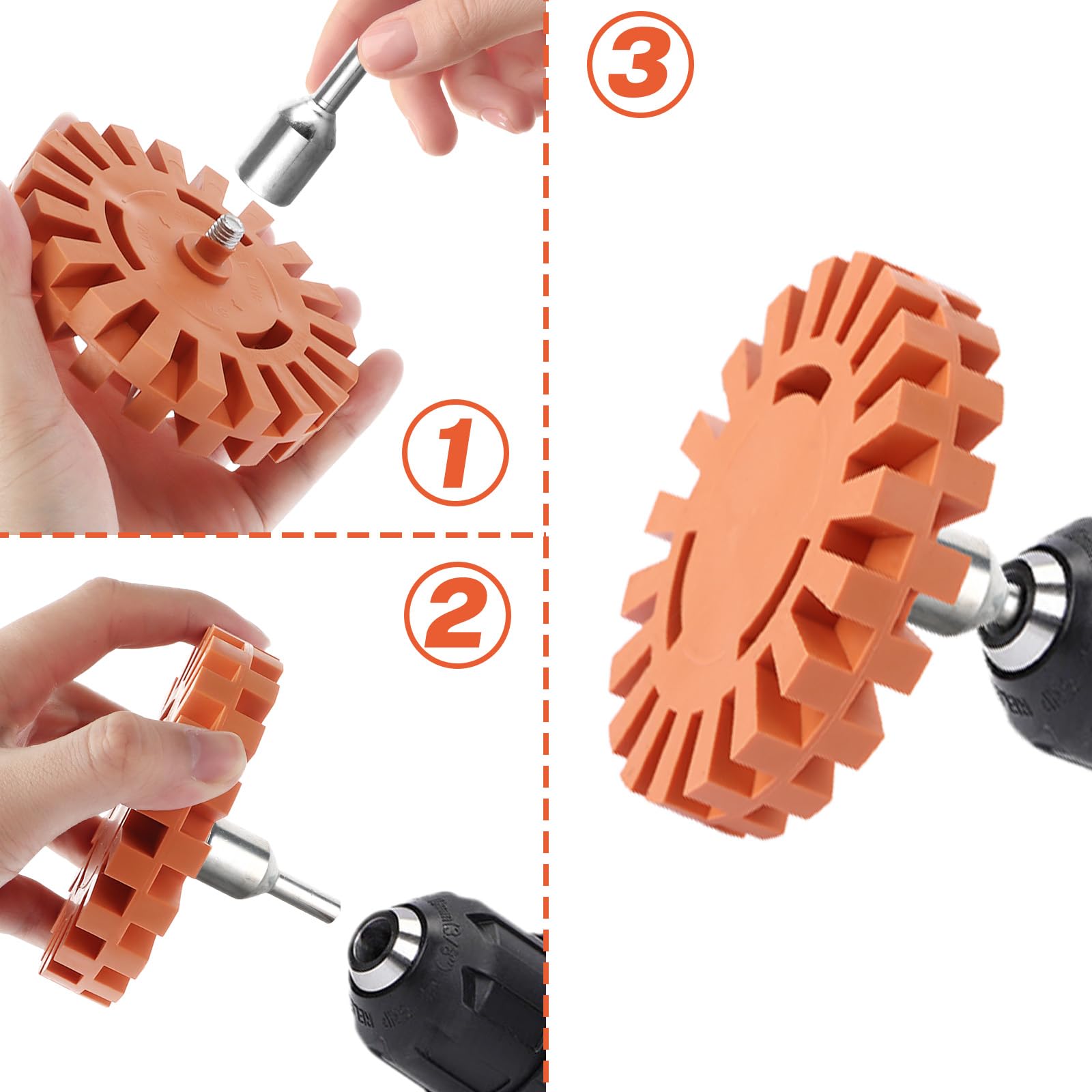 MIVIDE Juego de 4 gomas de borrar con adaptador, disco de goma de 100 mm de grosor de 20 mm, adhesivo para quitar la tira de agujas