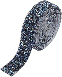 MECCANIXITY Rhinestone Ribbon, 1.2 Inch 3 Yards Crystal Rhinestone Ribbon Trim Self Adhesive Glitter Tape Roll Bling for Crafting, Black AB