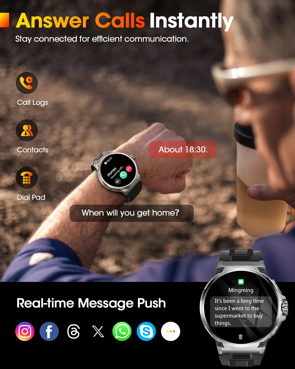 Smartwatch Uomo con 1000 mAh Batteria, 1.92" AMOLED, 5ATM Impermeabile Orologio Smart Watch Militare con Chiamate Bluetooth, 120+ Modalità Sportive, Frequenza Cardiaca/SpO2/Sonno, iOS Android Argento