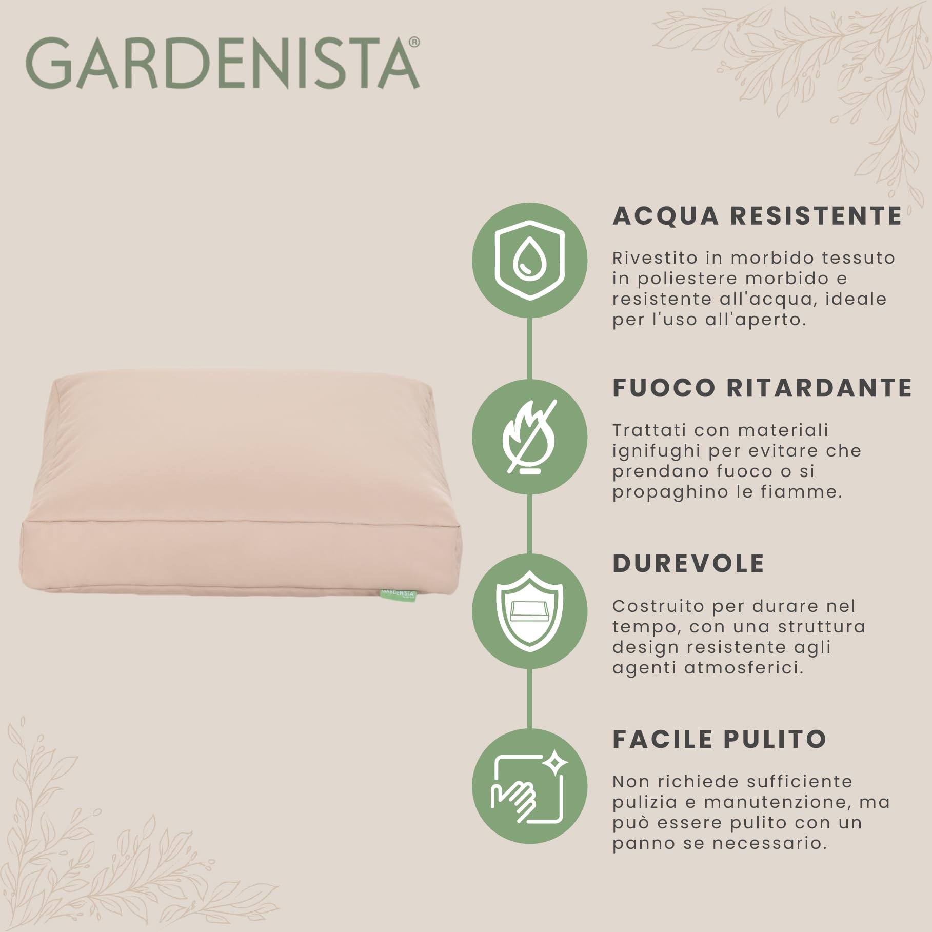 Gardenista Quadrato Cuscino da pavimento 60x60cm, Cuscino per Sedia Resistente all'acqua per Interni e per Esterni, Trapuntato Cuscino per Mobili da Giardino Morbido e Leggero (1, Pietra)