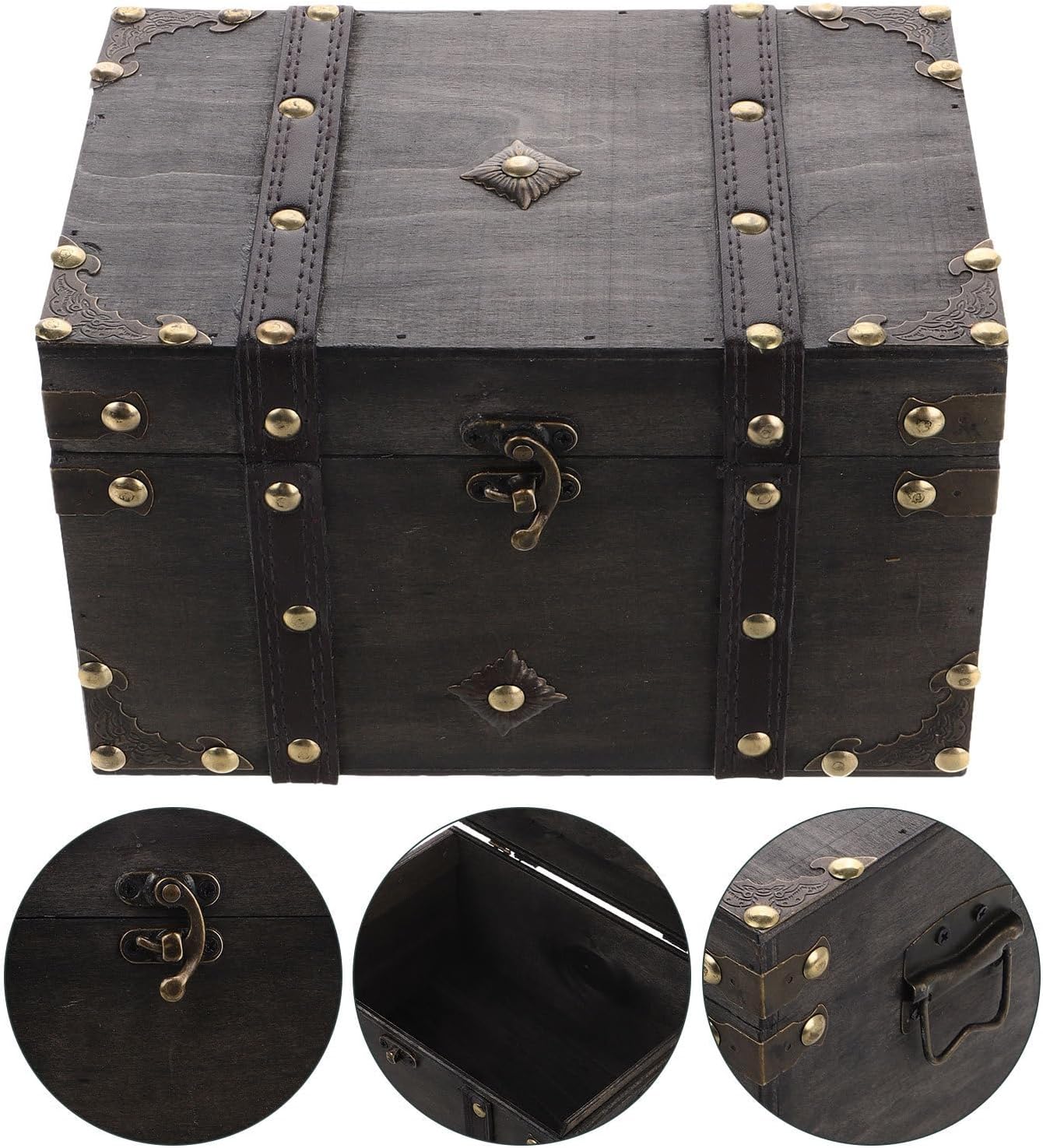 Wooden Treasure Chest Box with Lock for Vintage Jewellery Box Xmas