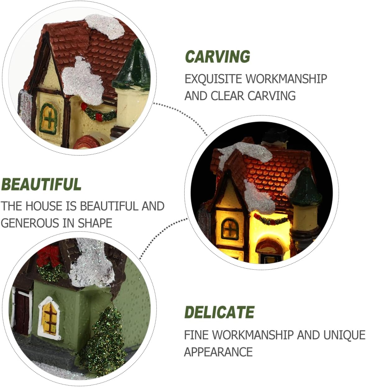 4 Pcs Christmas Village Sets：Lighted LED Christmas Village Figurines Decoration Set - Miniature Holiday House Decorations for Xmas Town Scene Desk Landscape Decor（Resin）