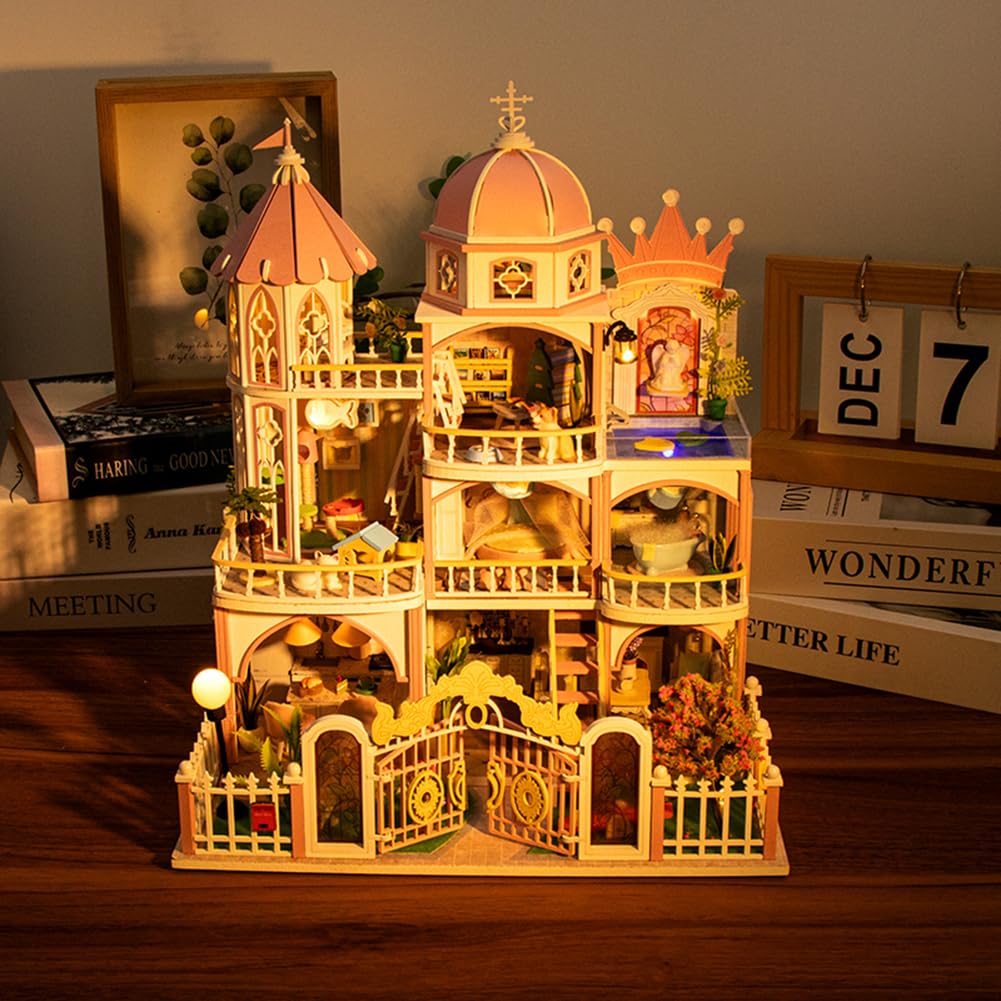 Casa de muñecas de madera en miniatura, clásica, loft de varios pisos, kit de casa de muñecas, villa, edificio, modelo 3D, regalos creativos para amigos y padres (sin protección contra el polvo)