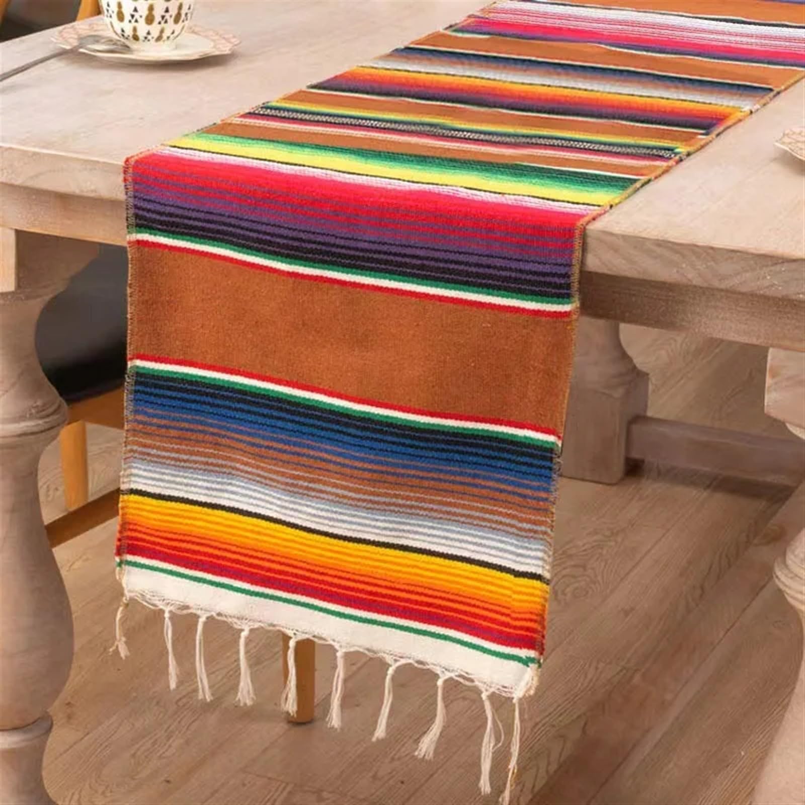 Chemin de table en lin et coton tissé main style Serape haut de gamme