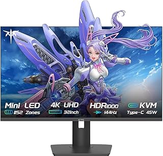 KTC 32 Inch Gaming Monitor, 4K UHD MiniLED 144Hz 1ms Fast IPS Computer Monitor with FreeSync & G-Sync, HDR1000, HDMI/DP/USB/Type-C, Tilt Swivel Height Adjustment, M32P10