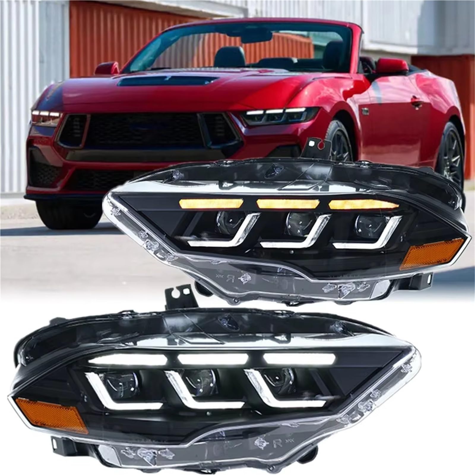 Gruppo fari per Auto per Mustang 2015-2022 Aggiornamento luci diurne a Anteriori con indicatori di direzione Gruppo fari per Auto (- Anno)